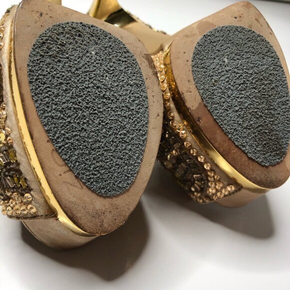 RARE ZiGiNY Black Label Romi Gold Jewel Gem Satin Sexy Peep-toe Pumps Stilettos - Picture 14 of 16